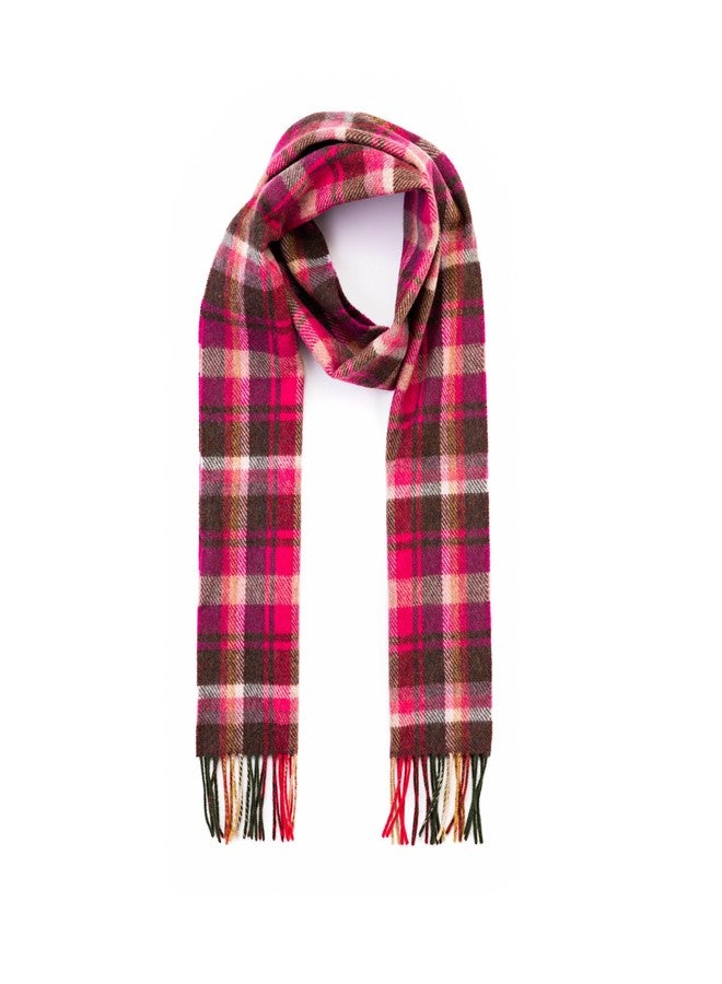 Biddy Murphy 100% Irish Wool Scarf for Women & Men, Soft & Warm, Plaid Tartan, 9" x 78" (Pink Maroon Check) - Image 1
