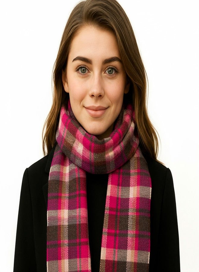 Biddy Murphy 100% Irish Wool Scarf for Women & Men, Soft & Warm, Plaid Tartan, 9" x 78" (Pink Maroon Check) - Image 2