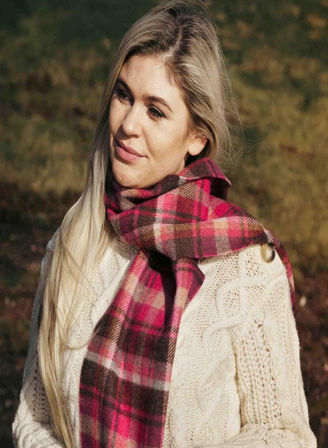 Biddy Murphy 100% Irish Wool Scarf for Women & Men, Soft & Warm, Plaid Tartan, 9" x 78" (Pink Maroon Check) - Image 3