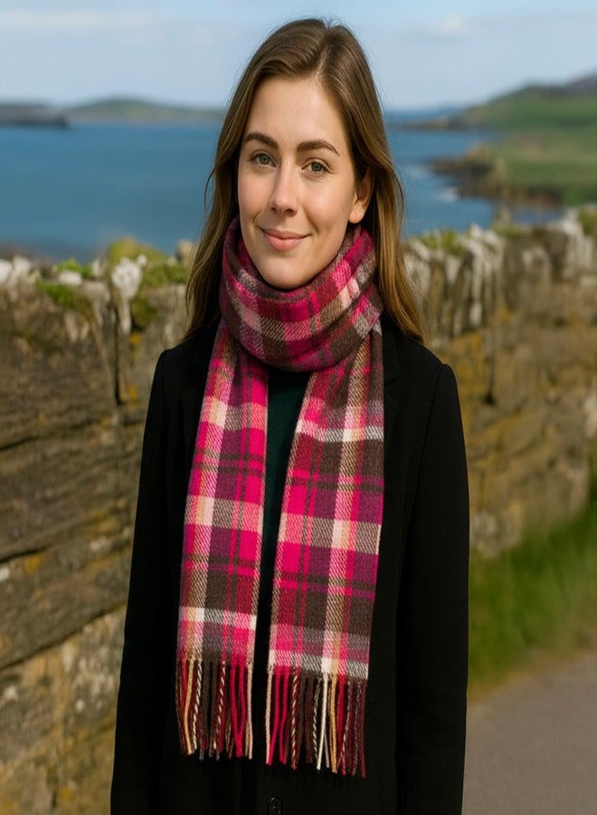 Biddy Murphy 100% Irish Wool Scarf for Women & Men, Soft & Warm, Plaid Tartan, 9" x 78" (Pink Maroon Check) - Image 5