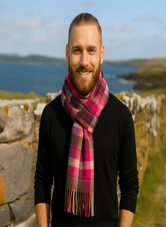 Biddy Murphy 100% Irish Wool Scarf for Women & Men, Soft & Warm, Plaid Tartan, 9" x 78" (Pink Maroon Check) - Image 4