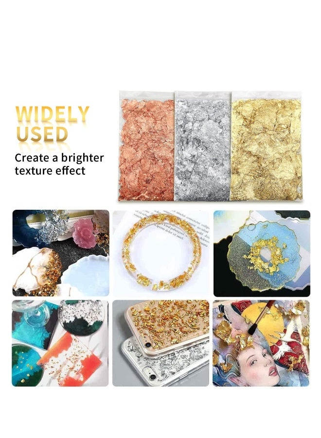 Gilding Flakes Set for Art and Craft Projects - Gold, Silver, and Copper Leaf Flakes for Jewelry Making and Nail Art (Not Edible) - 3 Bags - Image 2