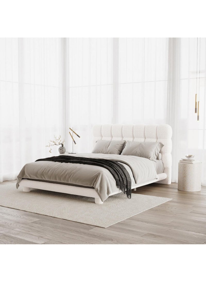 Karnak Samantha Tufted Boucle Bed Upholstered Queen Size160x200cm Bed Frame - Modern Bedroom Furniture - Image 1