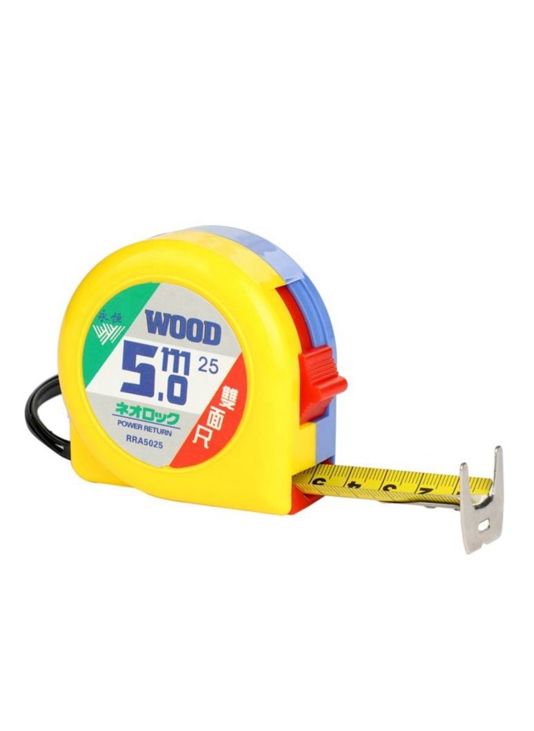 wood 5 Meter Measuring Tape - Plastic Round Case, White Blade, Double-Sided Printing, Durable Metal Tape  - Image 1