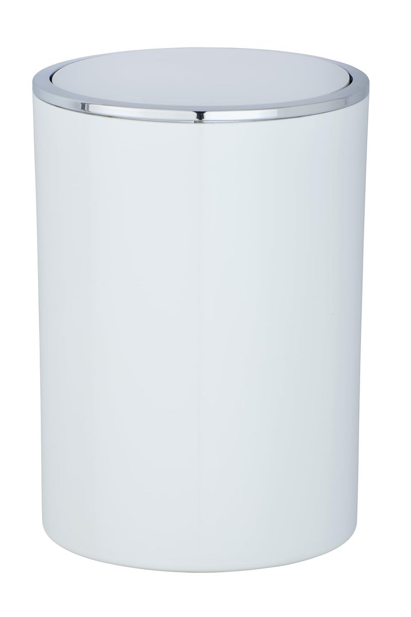 WENKO Inca Trash Can with Lid, Waste Bin with Swing Lid, Small Trash Can, Mini Trash Can, Small Garbage Can, Small Waste Basket, 1.3 Gal, Ø 7.28 x 10.04 in, White - Image 1