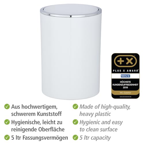 WENKO Inca Trash Can with Lid, Waste Bin with Swing Lid, Small Trash Can, Mini Trash Can, Small Garbage Can, Small Waste Basket, 1.3 Gal, Ø 7.28 x 10.04 in, White - Image 3