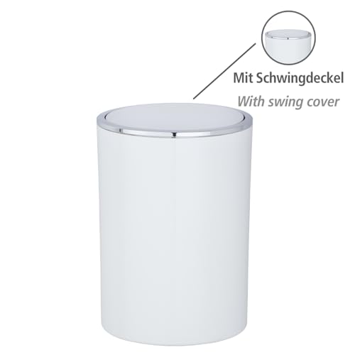 WENKO Inca Trash Can with Lid, Waste Bin with Swing Lid, Small Trash Can, Mini Trash Can, Small Garbage Can, Small Waste Basket, 1.3 Gal, Ø 7.28 x 10.04 in, White - Image 2