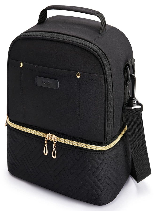 TOURIT Lunch Bag Women Double Deck Lunch Box Insulated Lunch Cooler for Women Men Work, Black - Image 1
