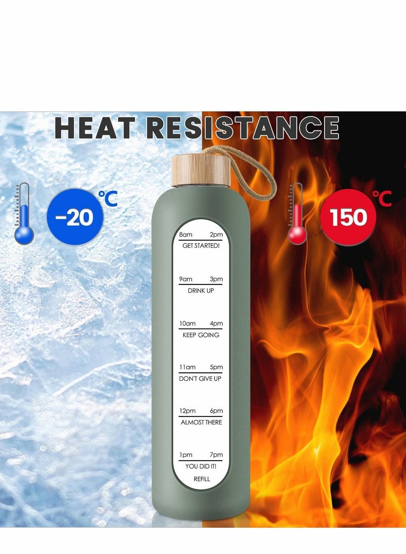 NIBEMINENT 32 Oz Borosilicate Glass Water Bottle with Time Marker Reminder Quotes, Leak Proof Reusable BPA Free Motivational Silicone Sleeve and Bamboo Lid - Image 5