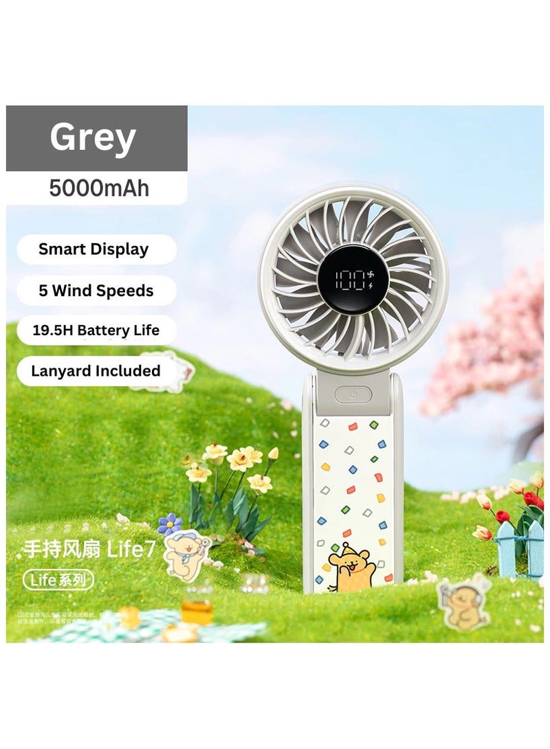 JisuLife Life7 Handheld Portable Fan Grey Limited Edition 5000mAh Rechargeable Battery Up to 19.5 Hours Runtime Foldable Mini Fan USB Fast Charging Quiet Personal Cooling Fan Cute Design for Travel Office Home Outdoor Camping UAE Summer - Image 2