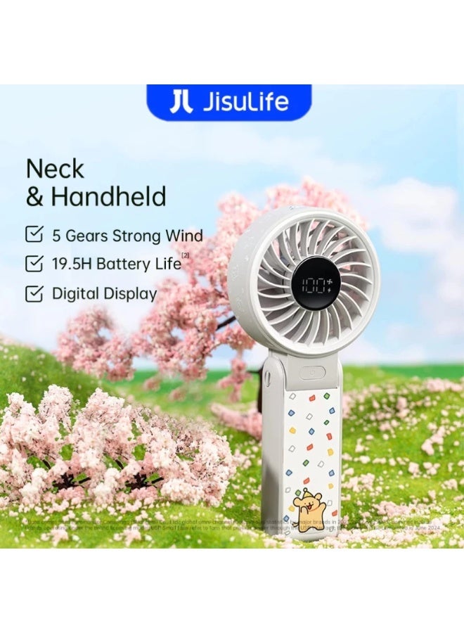 JisuLife Life7 Handheld Portable Fan Grey Limited Edition 5000mAh Rechargeable Battery Up to 19.5 Hours Runtime Foldable Mini Fan USB Fast Charging Quiet Personal Cooling Fan Cute Design for Travel Office Home Outdoor Camping UAE Summer - Image 1