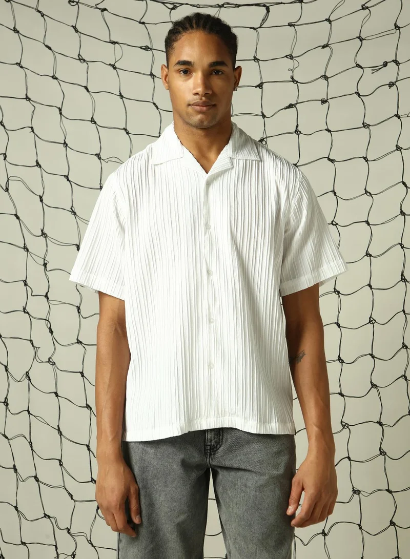هوبرهولمي Men's White 100% Polyester Solid Button Down Oversized Shirt