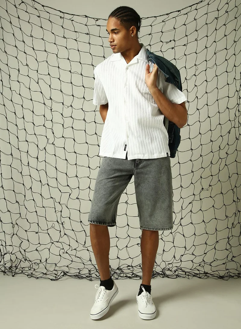 هوبرهولمي Men's White 100% Polyester Solid Button Down Oversized Shirt