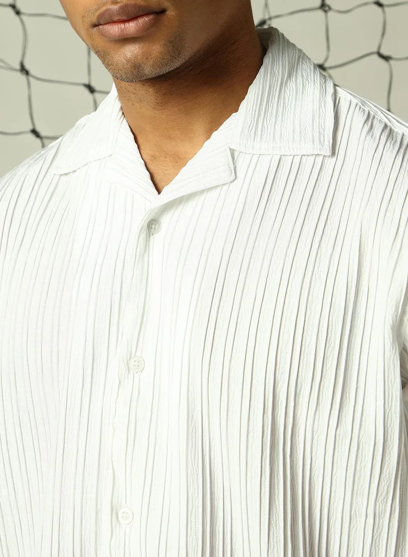 هوبرهولمي Men's White 100% Polyester Solid Button Down Oversized Shirt