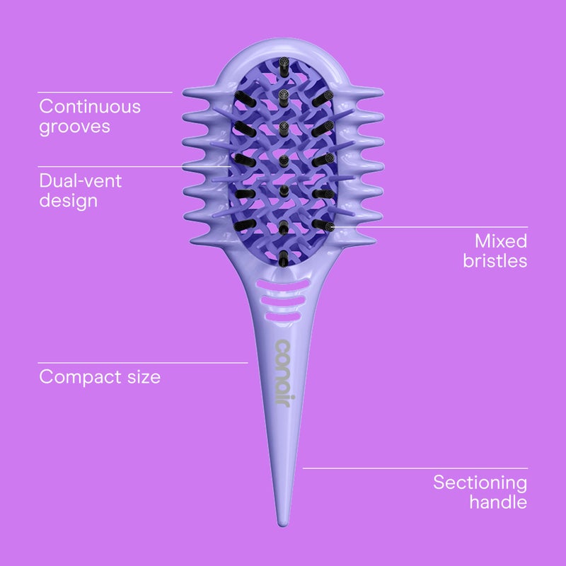 Conair Curl Define Pro Mini Detangler Brush for Loose Curls, Dual-Vent Design Curl Defining Brush with Continuous Grooves, Mixed Bristles for Frizz-Free Detangling, Smoothing, and Definition, Purple - Image 2