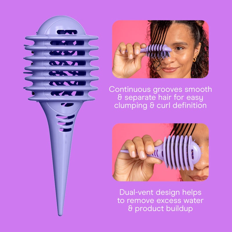 Conair Curl Define Pro Mini Detangler Brush for Loose Curls, Dual-Vent Design Curl Defining Brush with Continuous Grooves, Mixed Bristles for Frizz-Free Detangling, Smoothing, and Definition, Purple - Image 3