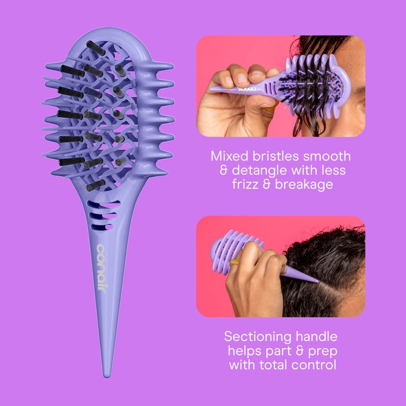 Conair Curl Define Pro Mini Detangler Brush for Loose Curls, Dual-Vent Design Curl Defining Brush with Continuous Grooves, Mixed Bristles for Frizz-Free Detangling, Smoothing, and Definition, Purple - Image 4
