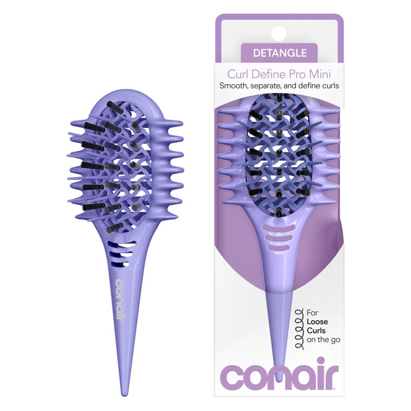Conair Curl Define Pro Mini Detangler Brush for Loose Curls, Dual-Vent Design Curl Defining Brush with Continuous Grooves, Mixed Bristles for Frizz-Free Detangling, Smoothing, and Definition, Purple - Image 1