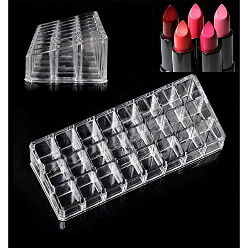 Premsons حامل أحمر الشفاه الأكريليكي من برمسونز® لتنظيم مستحضرات التجميل في الدرج 24 قسم، شفاف - Image 2