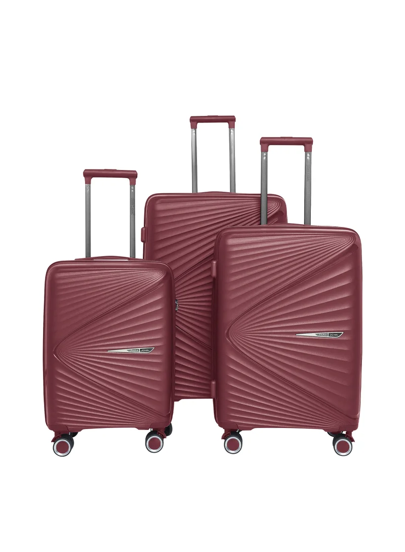 3 Piece Polypropylene Hardside Spinner Luggage Trolley Set 20/24/28 Inch Burgundy