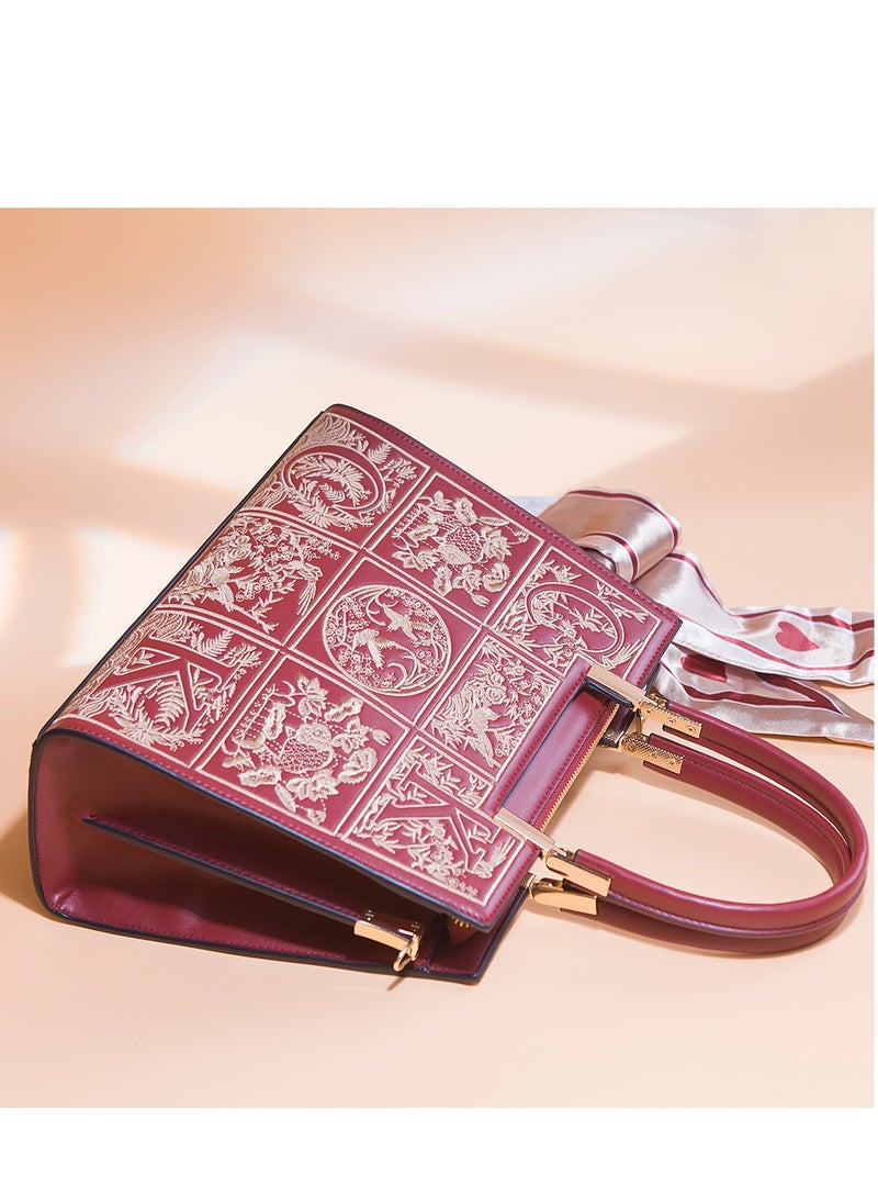 SYOSI Leather Satchel Handbag for Women -Stylish Vintage Tote Shoulder Bag with Embroidery, Top Handle, and Crossbody Option  - Image 4