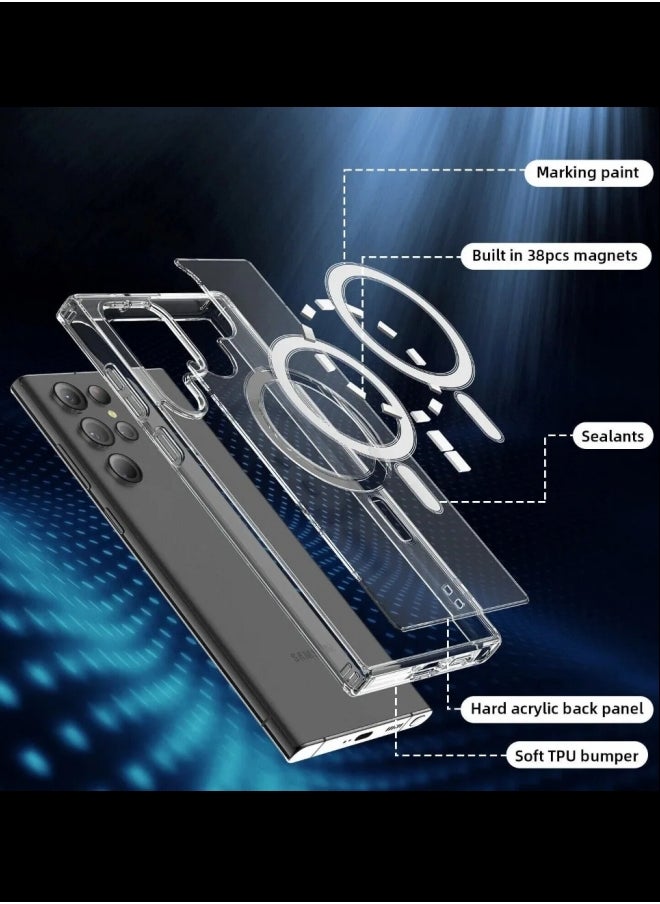 Galaxy S25 Ultra Case with Support Magsafe Charging Ultra Thin Shockproof Transparent Non-Yellowing Compatible with Samsung Galaxy S25 Ultra Cover