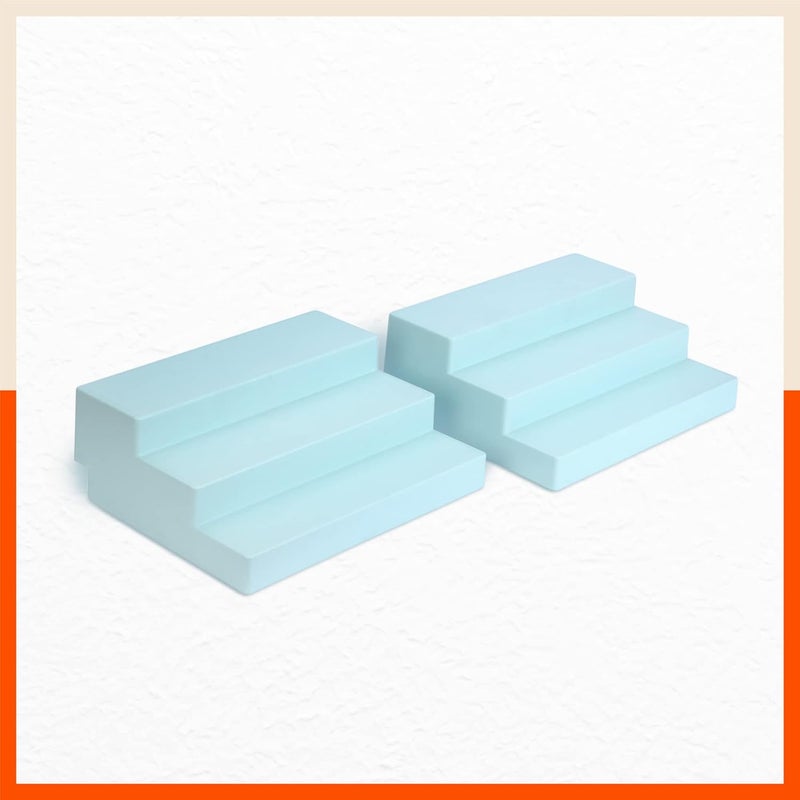 Bathla Plastic Shelf Organizer - (Set of 2) Multi-Purpose Display Cabinet for Kitchen, Home & Office | 3 Wide Steps | Spice Rack Stand | Make Up & Cosmetic Organiser | Non Skid | Baby Blue - Image 3