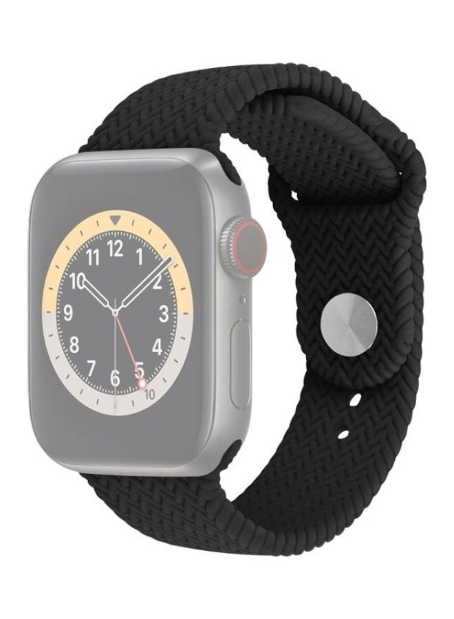 NIBEMINENT Woven Pattern Snap Watchband For Apple Watch Series 7 45mm/6 & SE 5 4 44mm/3 2 1 42mm Black - Image 1