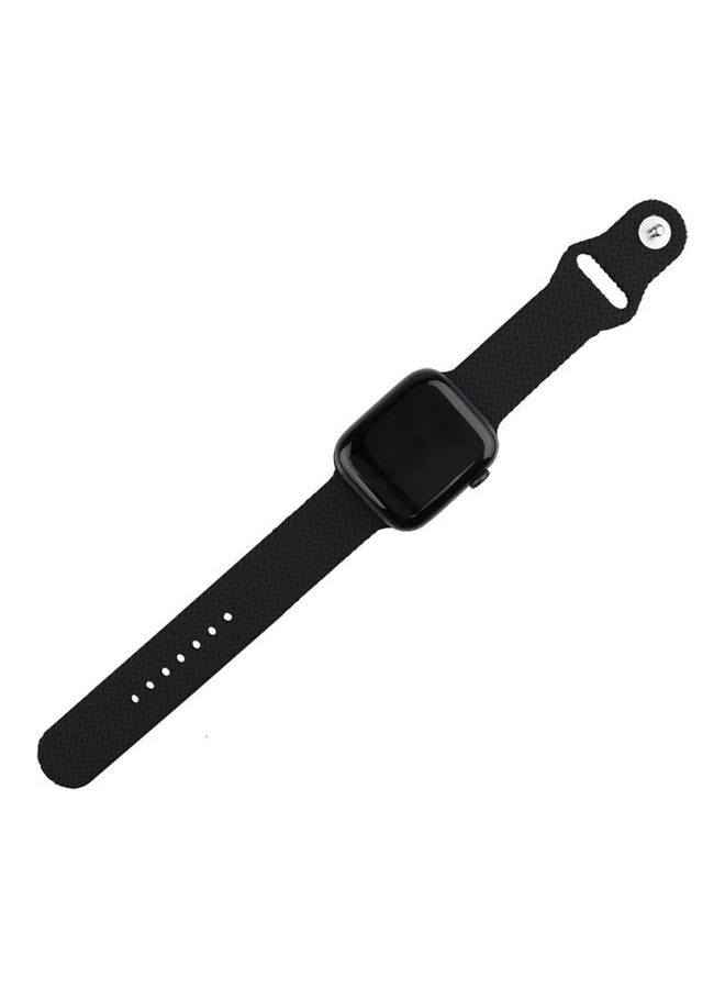 NIBEMINENT Woven Pattern Snap Watchband For Apple Watch Series 7 45mm/6 & SE 5 4 44mm/3 2 1 42mm Black - Image 4