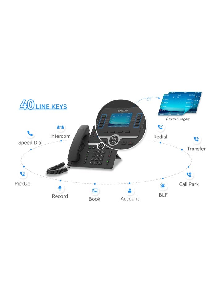 Dinstar C64GP - High-end Business IP Phone, 16 SIP, 3.5” 480 x 320 pixel Graphical LCD with Backlight,40 Line keys,6-way Conference and HD voice - Image 4