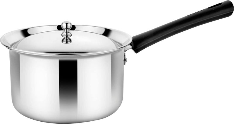 Prabha Heavy Gauge Encapsulated Base Stainless Steel Induction Base Virgo Saucepan, Sauce Pan, Cookware Pan with Steel Lid, Capacity 2.0 L, Size 18 cm - Image 1