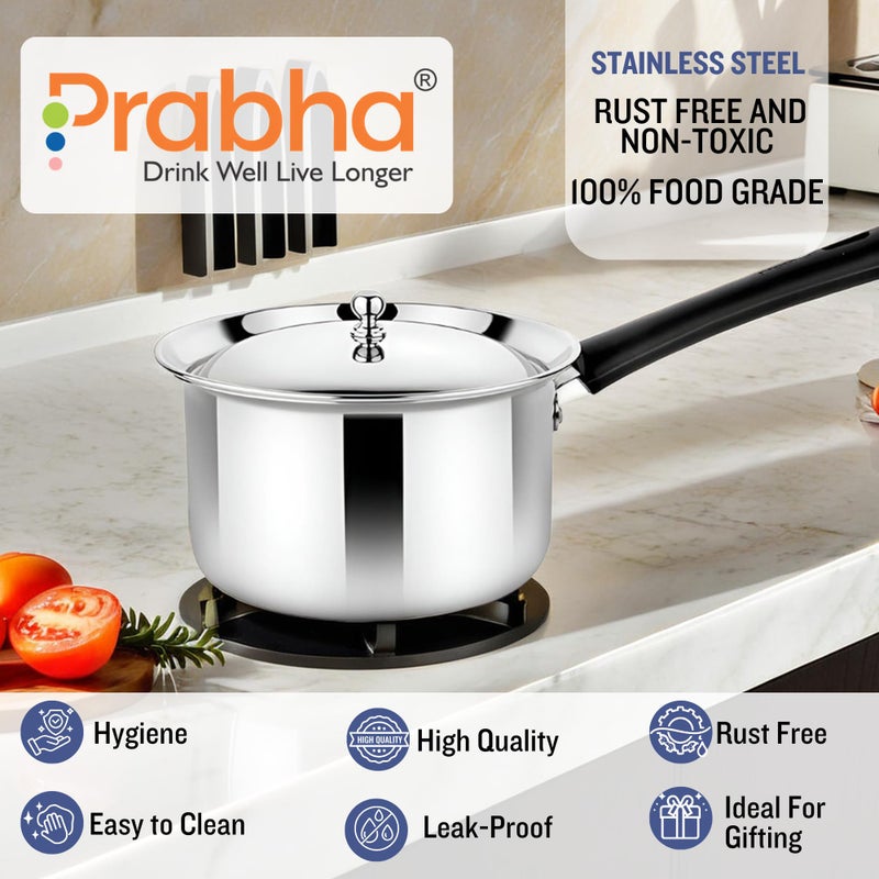 Prabha Heavy Gauge Encapsulated Base Stainless Steel Induction Base Virgo Saucepan, Sauce Pan, Cookware Pan with Steel Lid, Capacity 2.0 L, Size 18 cm - Image 4