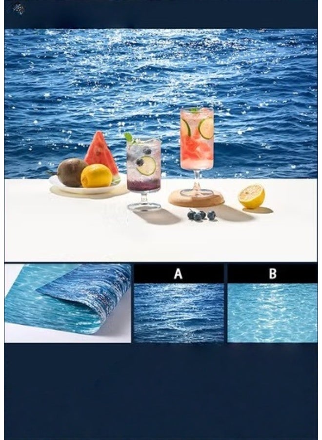 MIXDE 2Pcs Double Sided Photography Background, 4 Patterns Blue Sea Water Ripple Waterproof Paper,Tabletop Backdrop for Food Jewelry Cosmetics Makeup Photo Shoot - Image 3