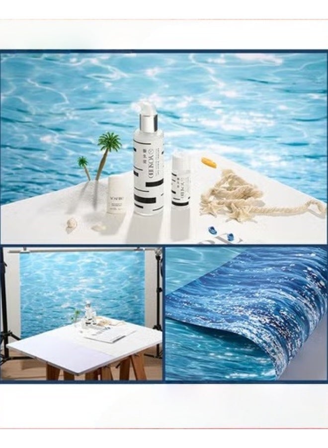 MIXDE 2Pcs Double Sided Photography Background, 4 Patterns Blue Sea Water Ripple Waterproof Paper,Tabletop Backdrop for Food Jewelry Cosmetics Makeup Photo Shoot - Image 2