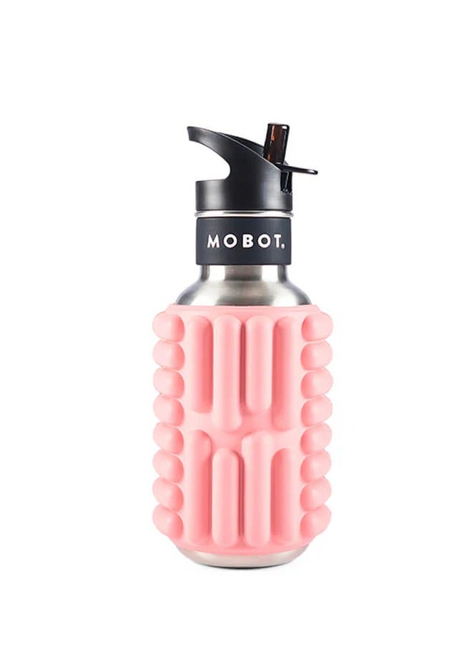 MOBOT Portable Travel Foam Roller Water Bottle with Sip Straw, Stainless Steel Screw Lid | Insulated Sports Water Bottle and Foam Rollers for Yoga, Workout, Home Gym, & Exercise, Blush Pink 532ml - Image 1