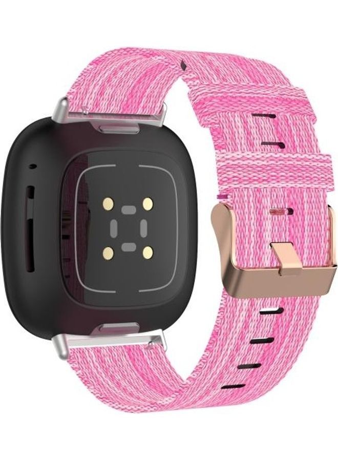 NIBEMINENT Nylon Canvas Strip Texture Strap For Fitbit Versa 3 / Sense Pink - Image 2
