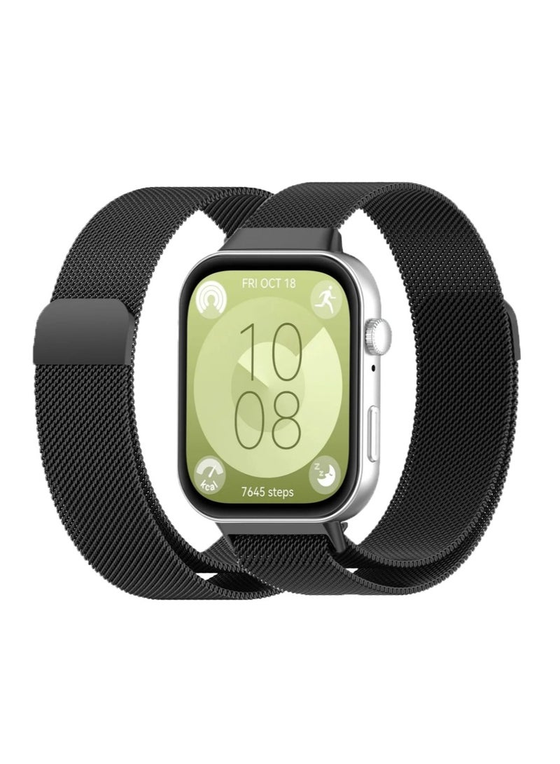Metal Bands for Huawei Watch Fit 3/Fit 4 Strap(Not for Watch Fit/Fit2), Adjustable Stainless Steel Strap with Magnetic Buckle for Huawei Watch Fit3/Fit 4-Black - Image 1