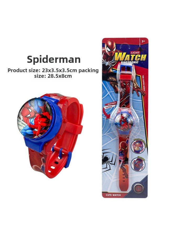 Exquisite Cartoon Sanrio Rotating Glass Cover Flip Top Watch Can Rotate And Decompress Kidsren's Digital Watch-Color:807  Spider-man - Image 1