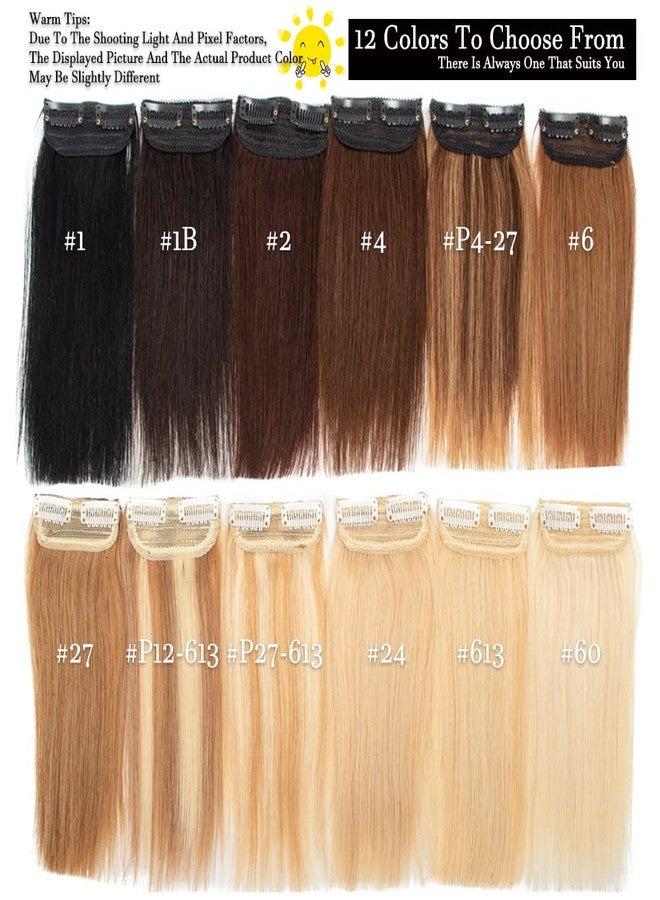 FEIPRO Real Remy Human Hair Clip in Hair Extensions Short Straight Thick Double Weft One Piece for Thinning Hair Invisible Hairpin Increase Women Hair Volume 8" #P4/27 Medium Brown/Dark Blonde - Image 2