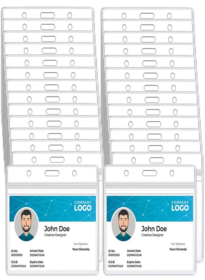 koorito 50 Pcs Clear Badge Holder Horizontal ID Card Holder Waterproof Plastic Card Name Badge Holder for Office, School, Conference - Image 1