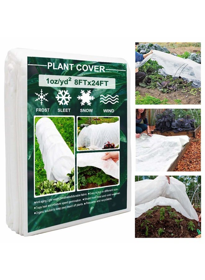 FARAER Plant Covers, 8Ft x 24Ft Reusable Floating Row Cover, 1oz Freeze Protection Plant Blankets for Cold Weather, Garden Winterize Cover for Winter Frost Protection, Thickened 1 oz Garden Quilt Cover - Image 1