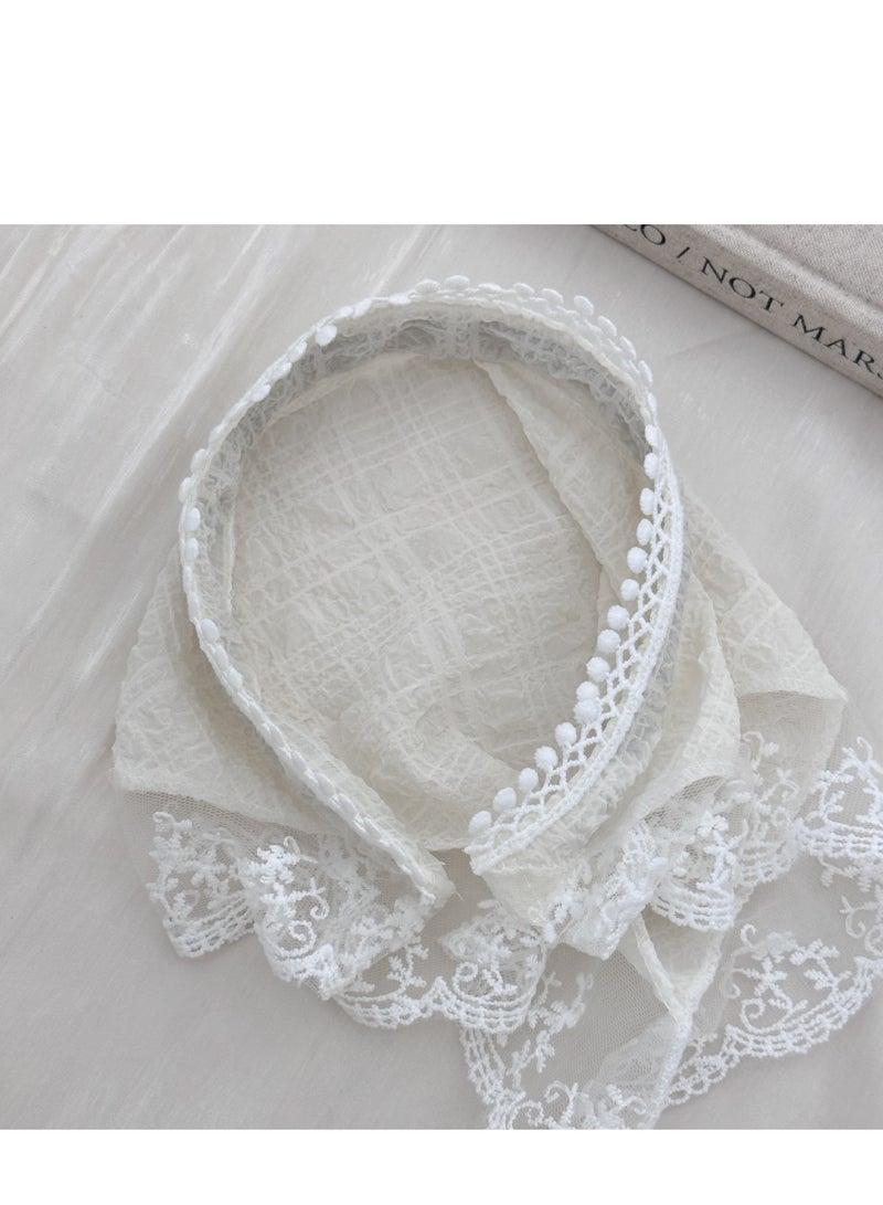 KHAJUL 3-Piece Hair Scarf Bandana Handband for Women - 3Pcs Chiffon Head Scarf for Women's Hair, Non Slip Lace Triangle Kerchief Women’s Hair Bands (Blue+Pink+Off white)  - Image 4