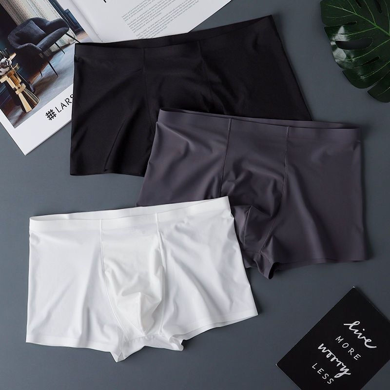 Men'S Ice Silk Thin Boxer Briefs Business Breathable Summer Boxer Briefs Simple Zipper Bag Mid-Waist - Image 1