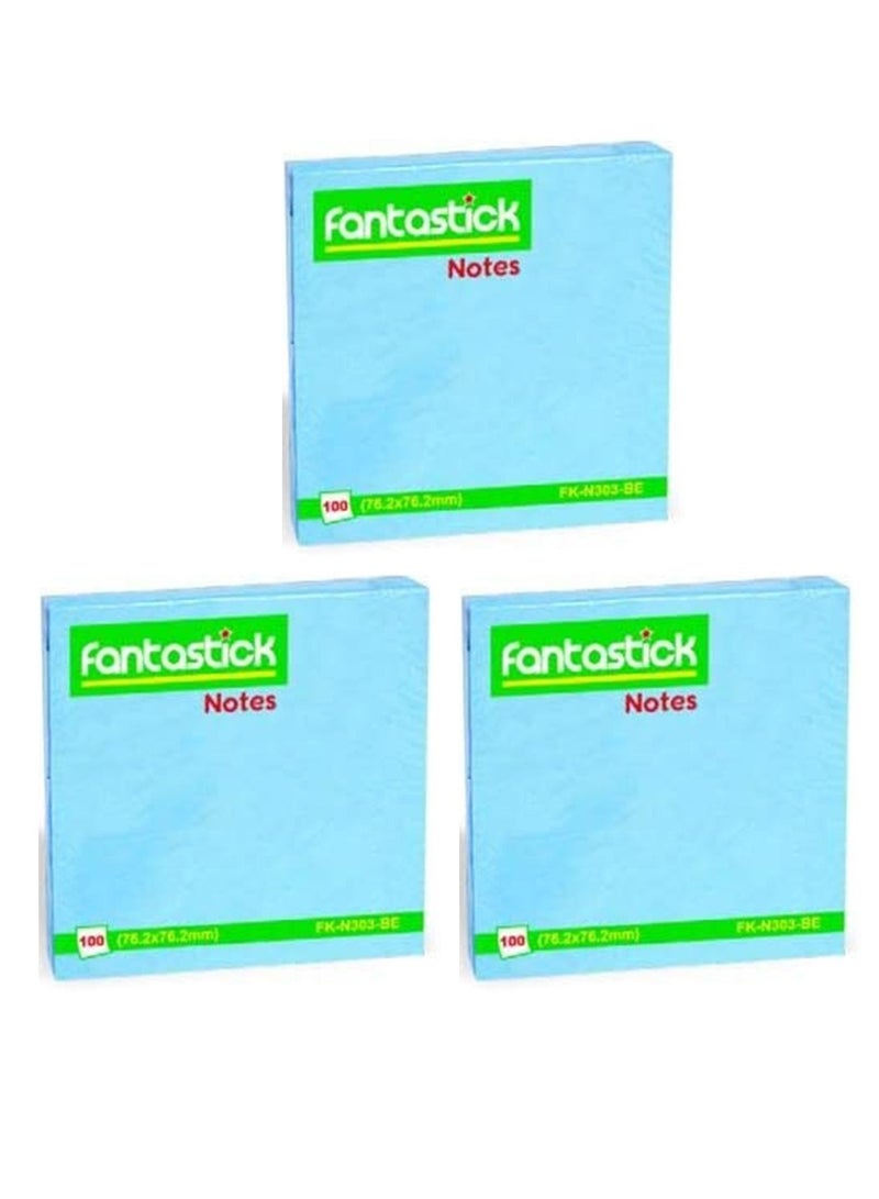 Fantastick 3-Piece Sticky Notes 3x3 Inch Size Blue - Image 1