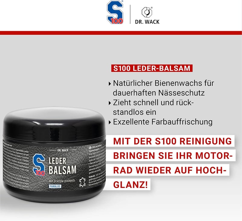 Dr. Wack S100 Leather Balm 250 ml, Colourless Leather Care for Motorcycle Clothing with Jojoba Oil & Beeswax, Suitable for All Types of Smooth Leather, High-Quality Motorcycle Care, Made in Germany Small apartment fit - Image 4