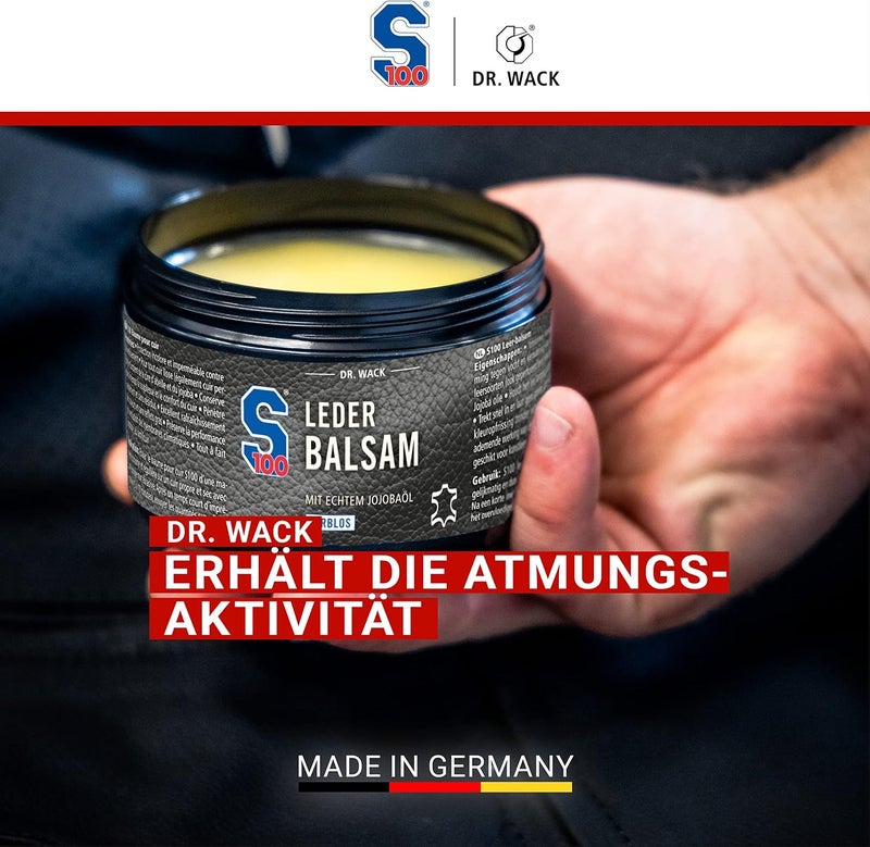 Dr. Wack S100 Leather Balm 250 ml, Colourless Leather Care for Motorcycle Clothing with Jojoba Oil & Beeswax, Suitable for All Types of Smooth Leather, High-Quality Motorcycle Care, Made in Germany Small apartment fit - Image 3