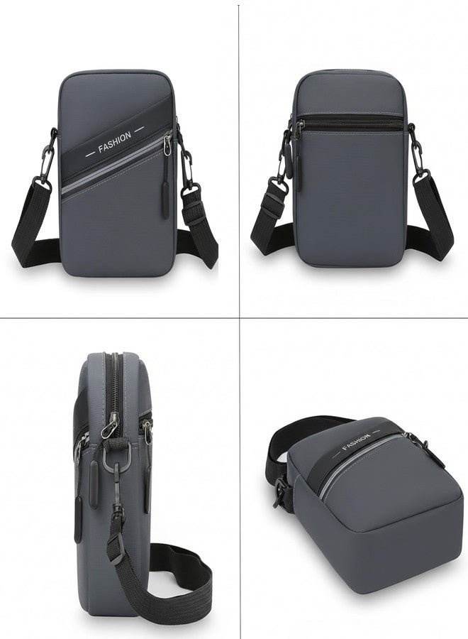 POPCUBE PU Leather Small Crossbody Sling Bag for Men & Women | Travel Passport Pouch with 4 Zipper Compartments, Open Receipt Pocket & Adjustable Detachable Strap | 18cm x 6cm x 19cm (Grey) - Image 3