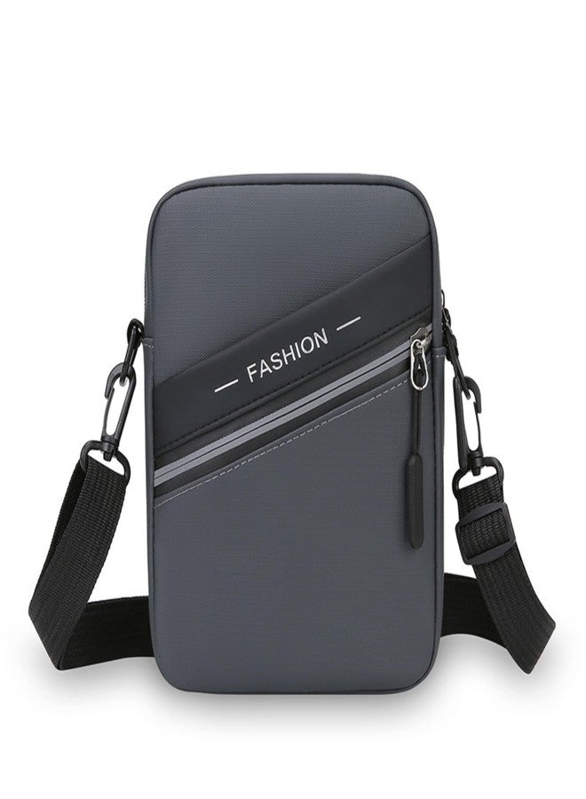 POPCUBE PU Leather Small Crossbody Sling Bag for Men & Women | Travel Passport Pouch with 4 Zipper Compartments, Open Receipt Pocket & Adjustable Detachable Strap | 18cm x 6cm x 19cm (Grey) - Image 1