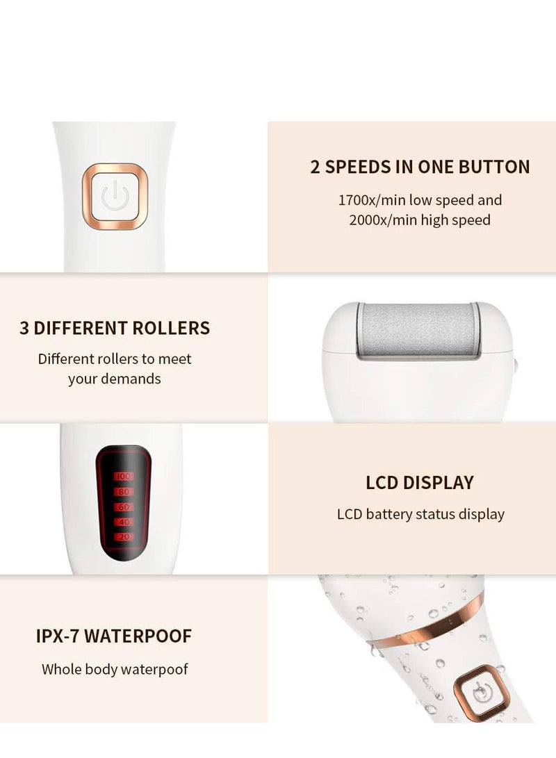 Electric Callus Remover, Rechargeable Electronic Feet File, Pedicure Foot File with IPX7 Waterproof Design for Dry Dead Skin with 3 Roller Heads - Image 3