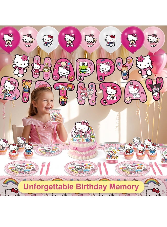 Hello Kitty 79Pcs Sanrio Characters Birthday Party Supplies Set for 10 Guests,Hello Kitty and Friends Pink Theme Decorations with Tableware Plates Cups Napkins Banner Cake Toppers Balloons Tablecloth for Kids Birthday Baby Shower - Image 5